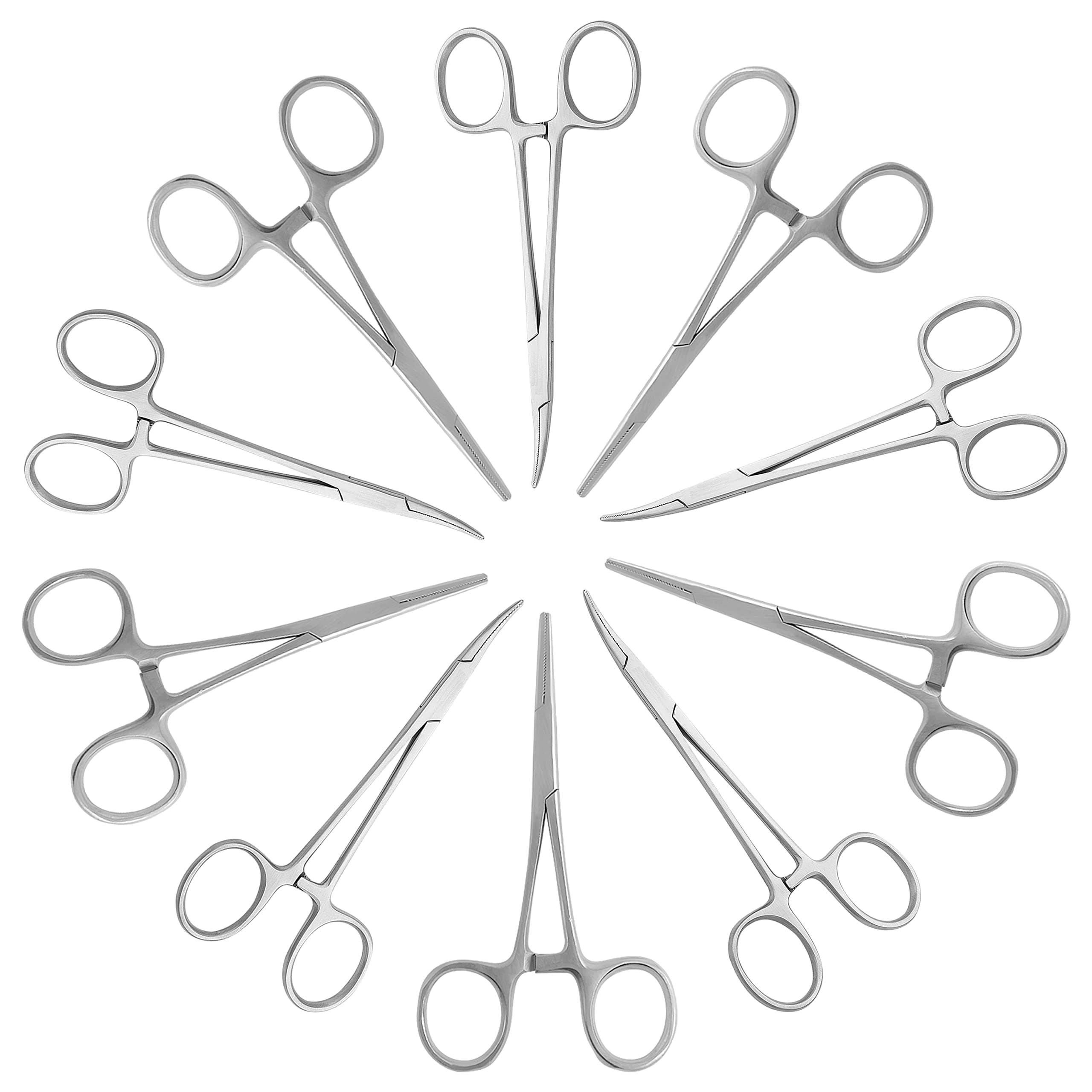 10-Pack Mosquito Hemostat Locking Forceps, 5 Curved & 5 Straight, Stainless Steel, 5-Inch