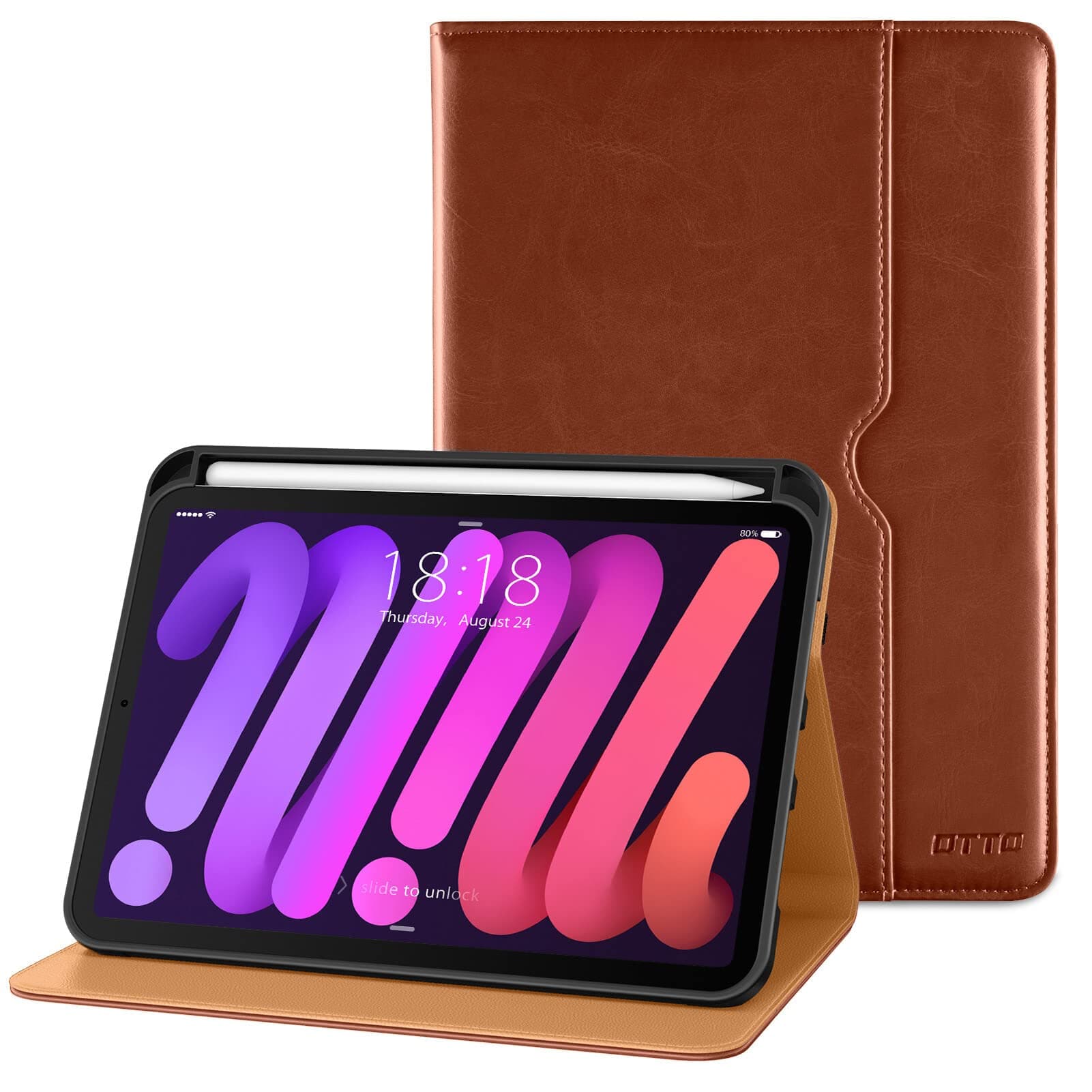 DTTO for iPad Mini 7th/6th Generation Case 8.3 Inch 2024/2021, Premium Leather Business Folio Stand Cover for iPad Mini 7 (A17 Pro) / Mini 6 with Pencil Holder-Multiple Viewing Angles, Brown