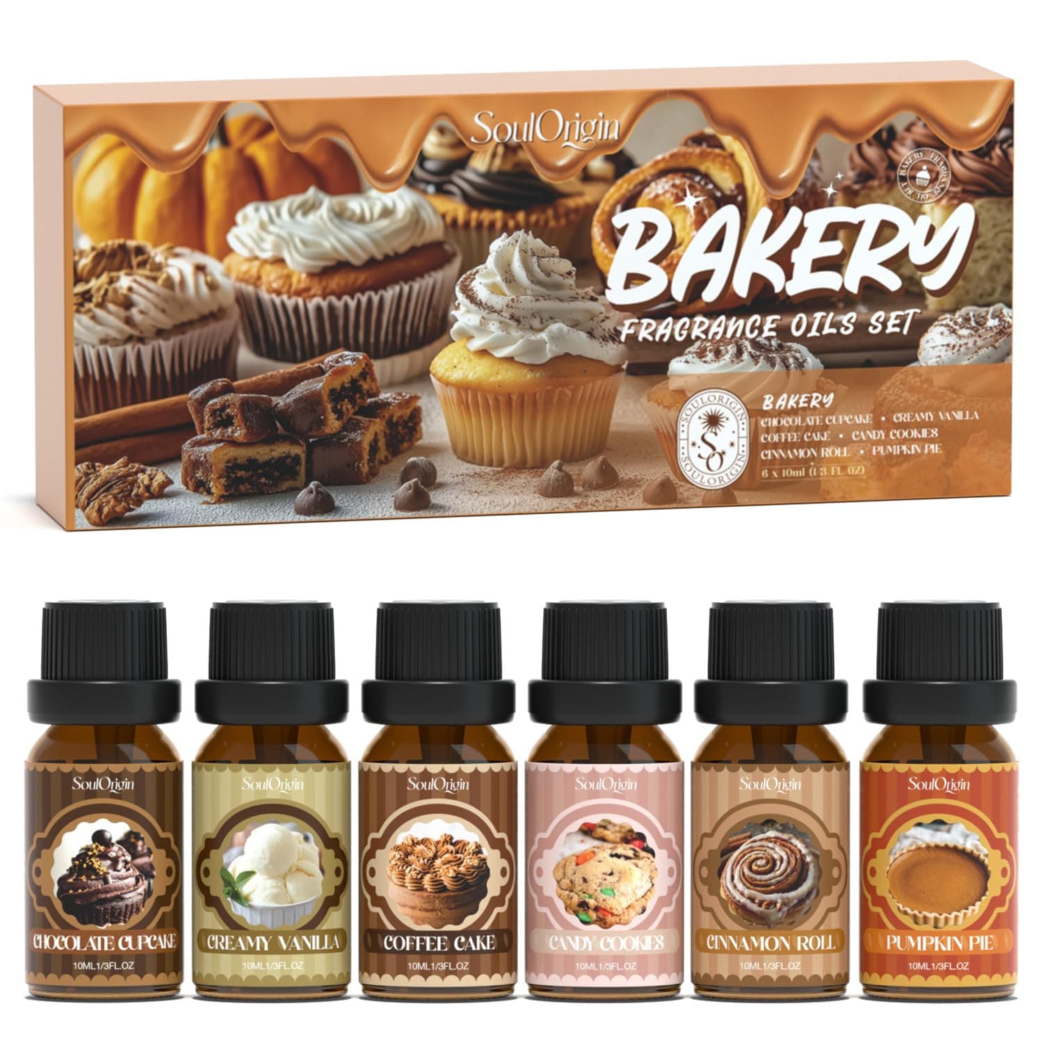 Bakery Essential Oils Set, Fragrance Oil Set for Diffuser, Scent Diffuser Oil for Candle Making- Chocolate Cookies, Creamy Vanilla, Coffee Cake, Pumpkin Pie, Candy Cookies, Cinnamon Rolls