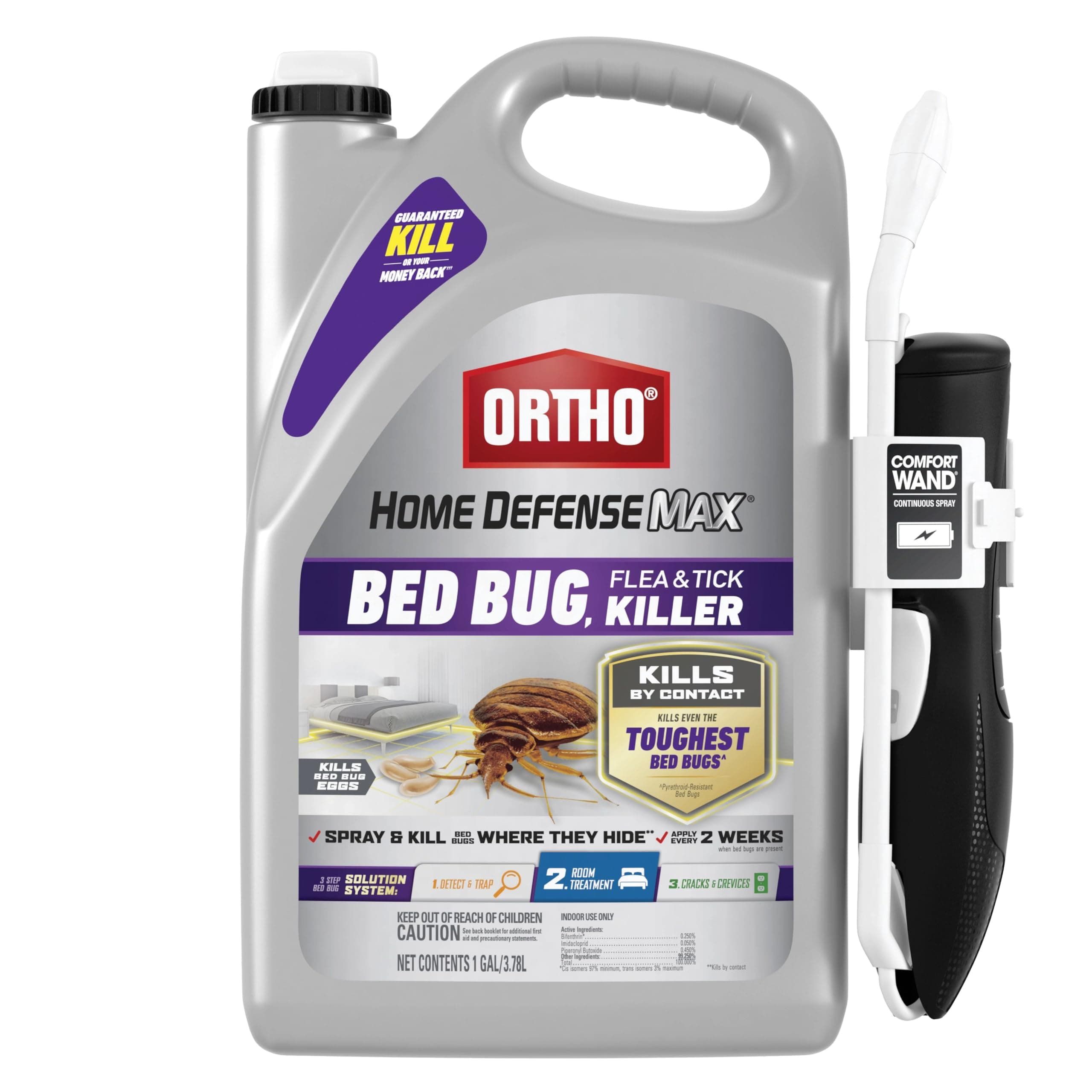 Ortho Home Defense Max Bed Bug, Flea & Tick Killer with Comfort Wand – Also Kills Bed Bug Eggs, Ready-to-Use, Indoor Pest Control Spray, 1 gal.