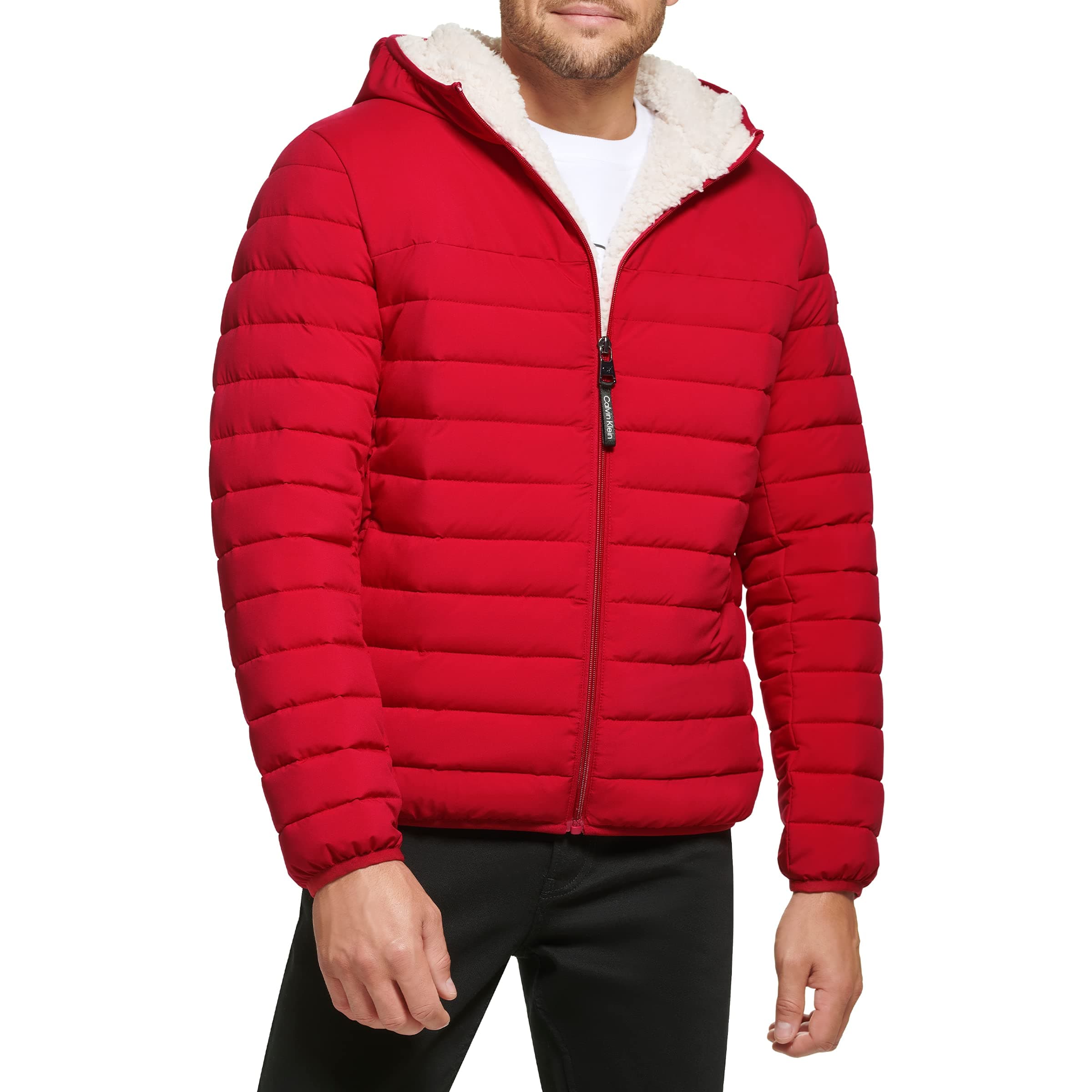 Calvin Klein mens Lightweight Packable Down Jacket With Sherpa Lining