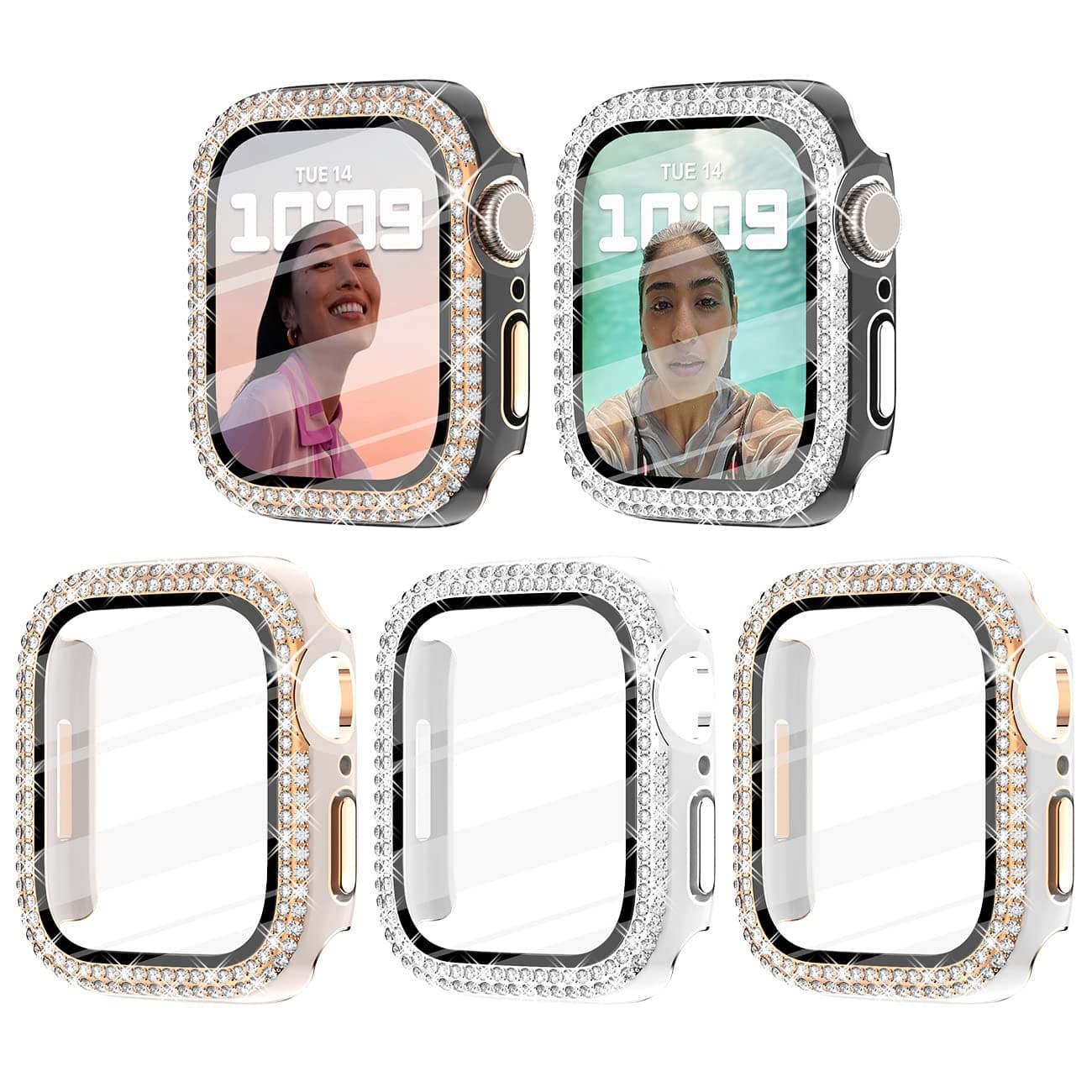 Surace 45mm Case Compatible with Apple Watch 8 & 7 Case with Screen Protector, Bling Crystal Diamond Tempered Glass Protective Cover Compatible for Apple Watch Series 7 Series 8 45mm, 5 Packs