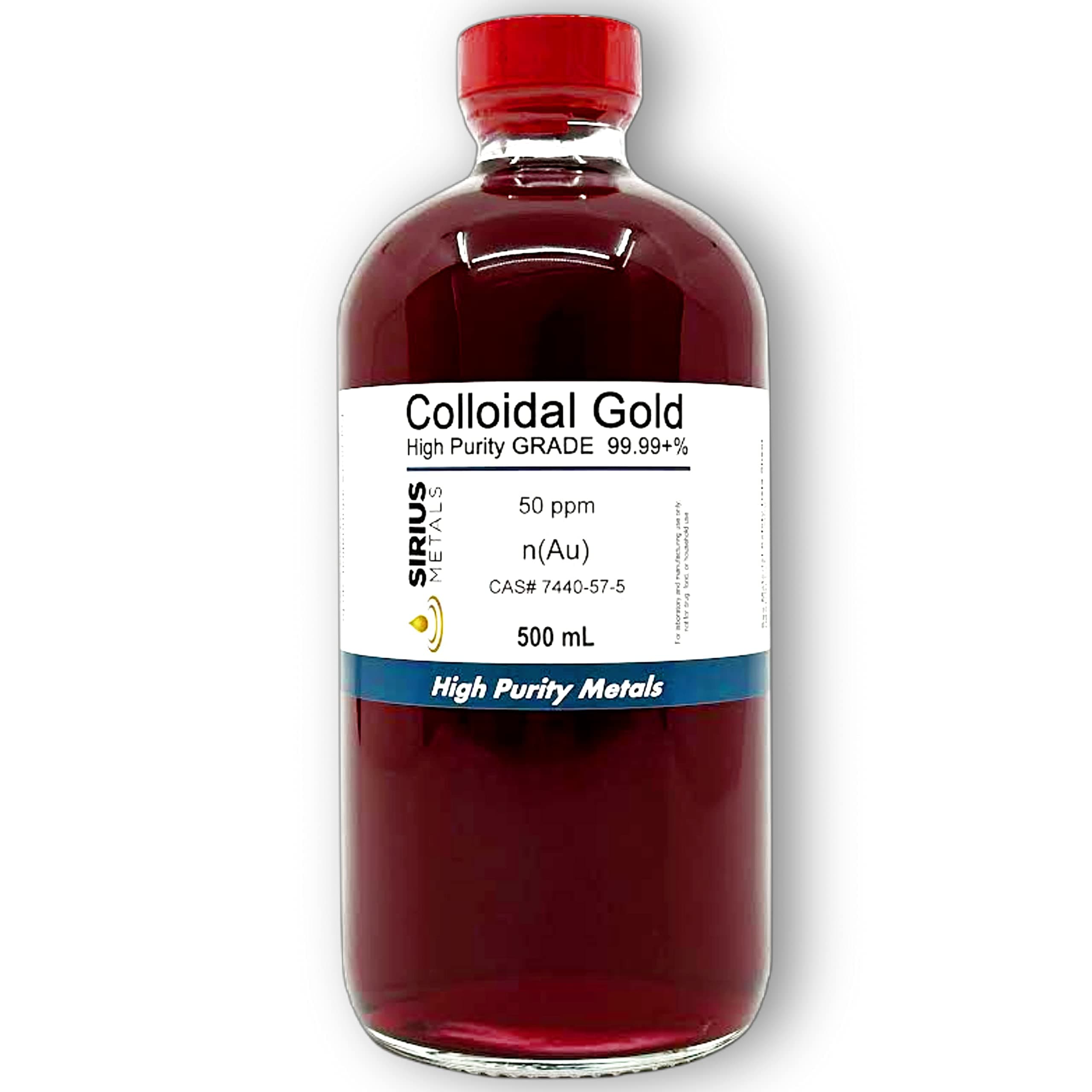 True Colloidal Gold – 50 ppm - 99.99+% Purity - 500 mL (16.9 Fl Oz) in Clear Glass Bottle - Made in USA