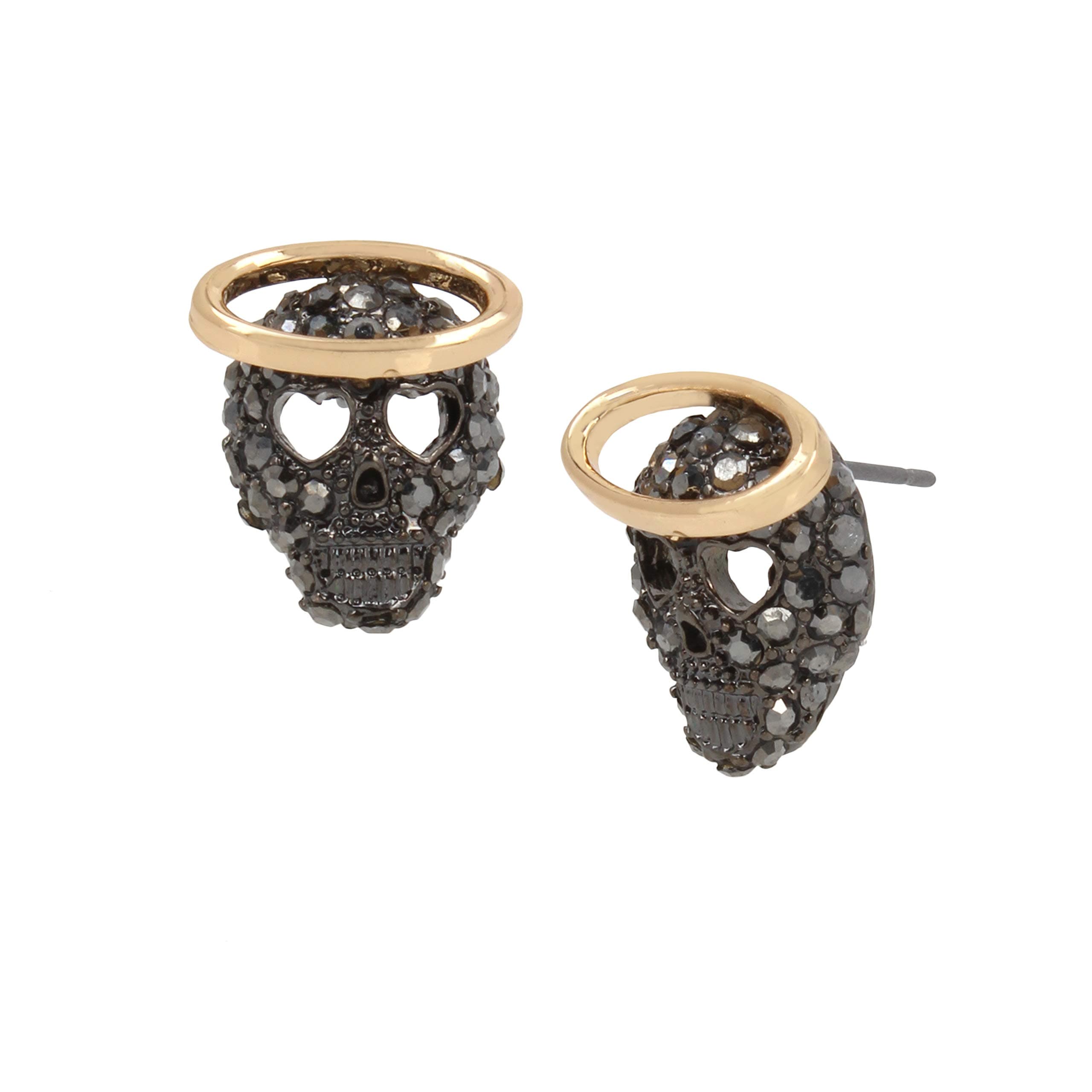 Betsey Johnson Pave Skull Stud Earrings