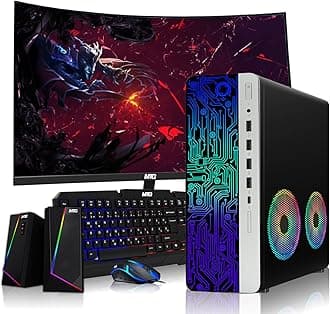 TechMagnet G4 Desktop Computer AMD Pro A10-9700 R7,16GB RAM,256GB SSD,24 Inch Curved Monitor,RGB Speaker,RGB Keyboard with AI-Enabled Copilot Key,Mouse,2X ARGB Fan WiFi,Windows 11 Pro (Renewed)
