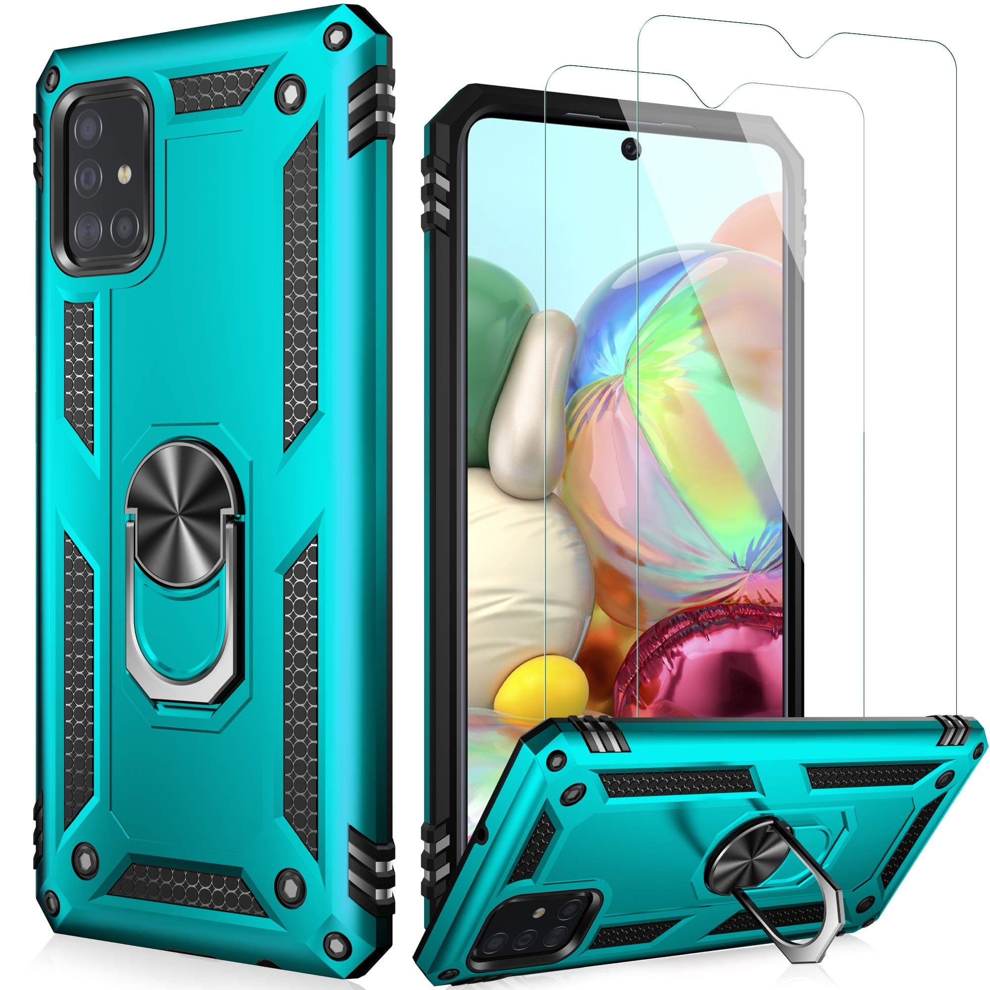 LUMARKE for Galaxy A51 4G Case with Screen Protector,Pass 16ft. Drop Tested Military Grade Protective Phone Cover with Magnetic Ring Kickstand Compatible with Car Mount Holder Teal