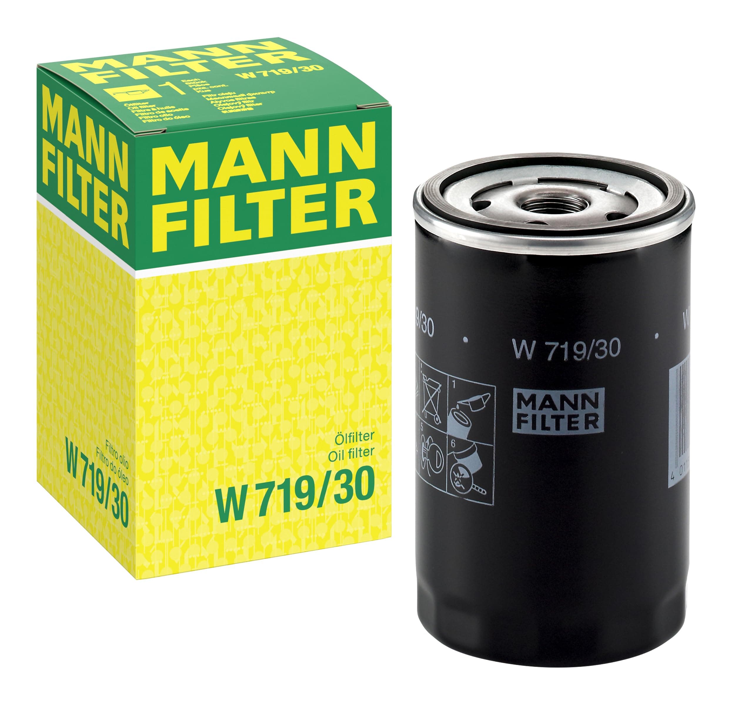 Mann Filter W 719/30 Spin-On Oil Filter Replacement Compatible With VW Volkswagen Golf (1990-2006), GTI (1991-2006), Jetta (1991-2015), Passat (1990-1996), Audi A6 (1995), S4 (1992-1993) & More