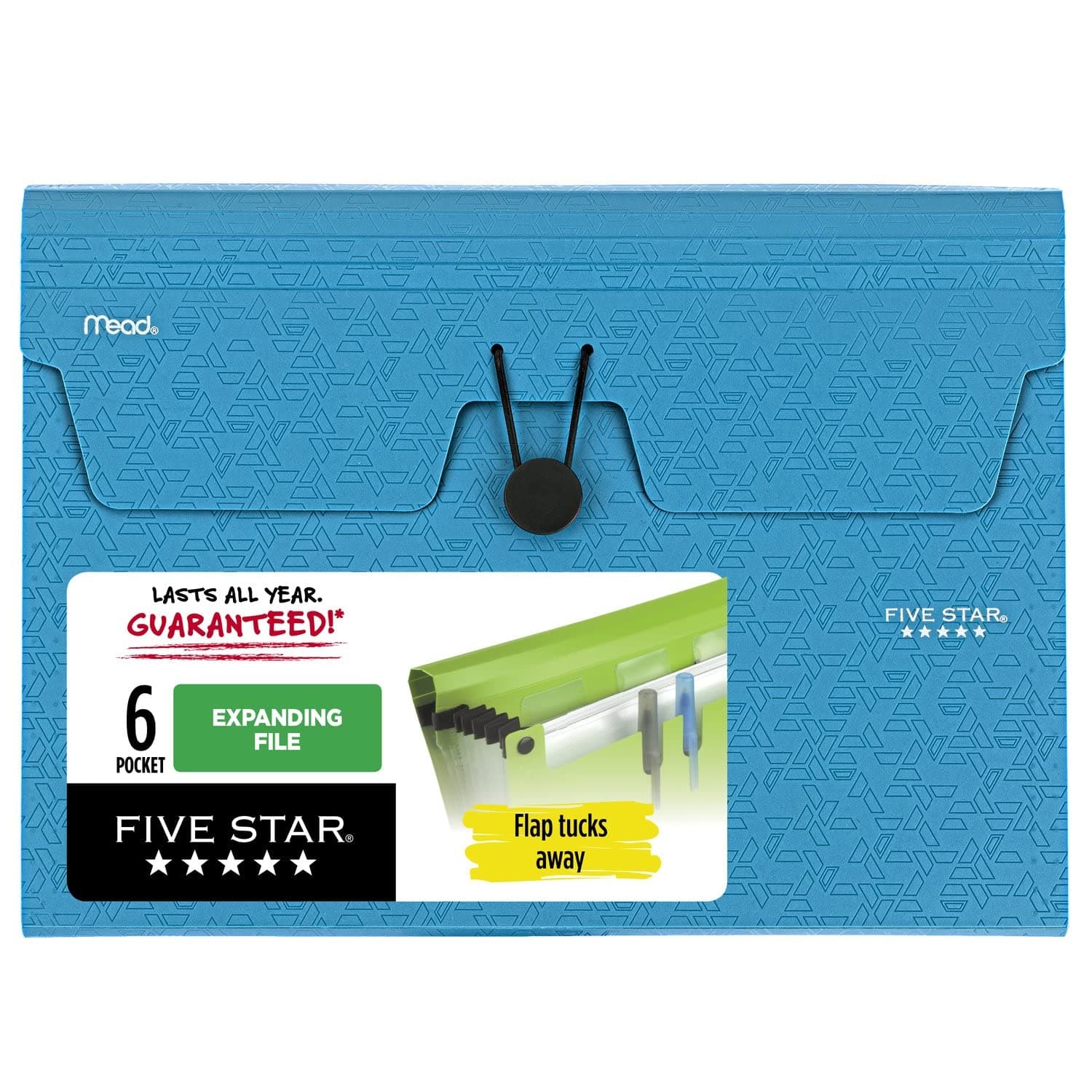 Five Star 6 Pocket Expanding File Organizer, Plastic Expandable File Folders with Pockets and Tab Inserts, Holds 11" x 8-1/2", Bungee Closure, Tidewater Blue (72393)