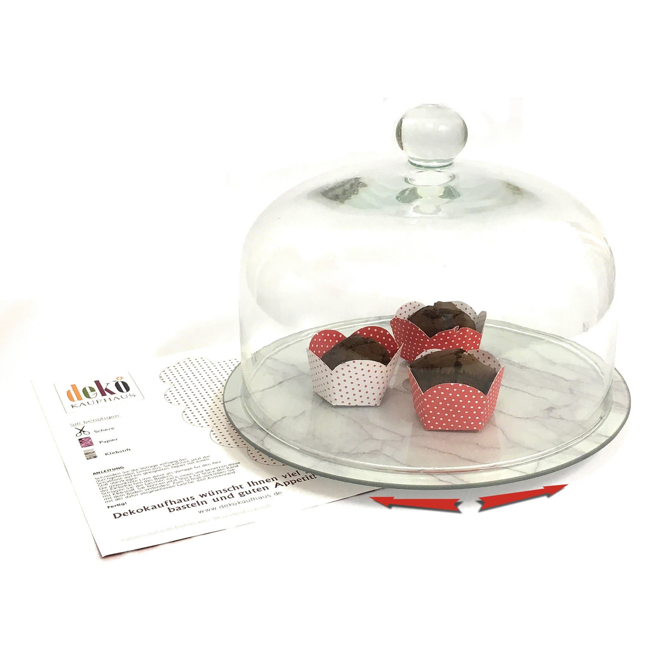 Leonardo Cupola Bell with Button 29 x 22 cm with Cake Plate on Base (Rotatable) Marble Look Including Decorative Department Store Craft Template for Muffins