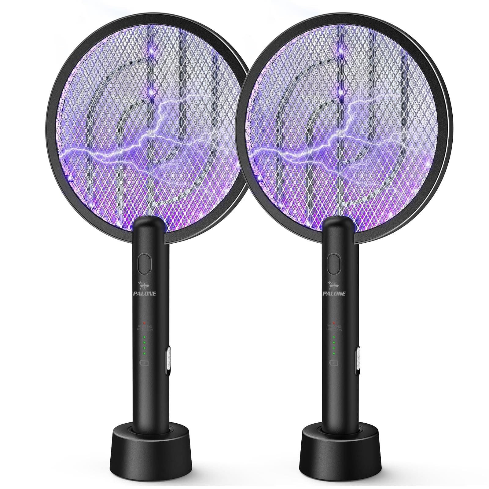 PALONE Electric Fly Swatter 4000V Bug Zapper Racket 2 in 1 Fly Killer with 1200mAh Battery Rechargeable Mosquito Killer Lamp with 3 Layers Safety Mesh for Indoor and Outdoor (Black*2)