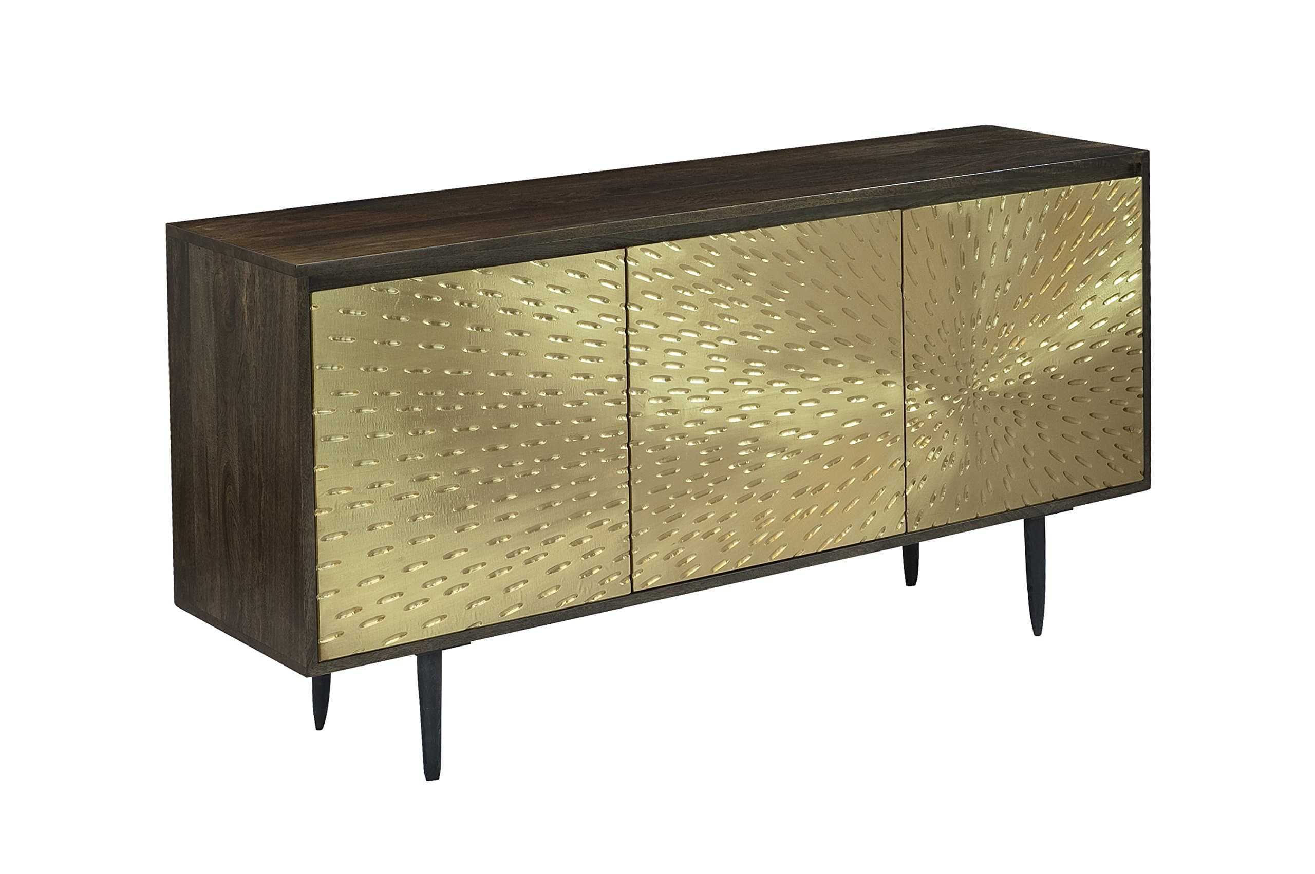 Dark Mango Brown and Brass Three Door Sideboard