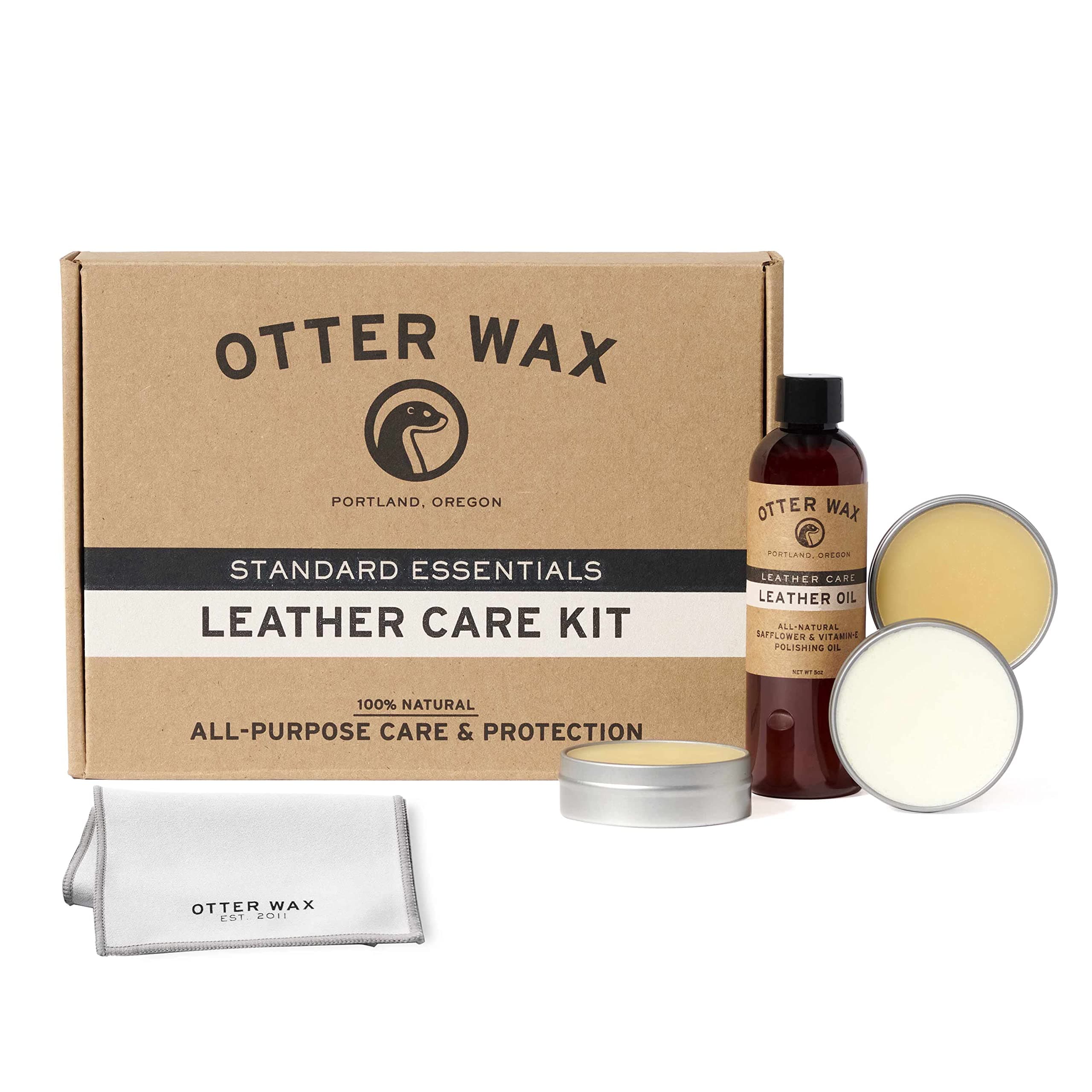 Otter Wax Leather Care Kit | 100% All-Natural Leather Care Products | Made In The USA | Includes Saddle Soap & Leather Salve | Color Safe | Ideal for Shoes, Boots, Jackets, Car Interiors