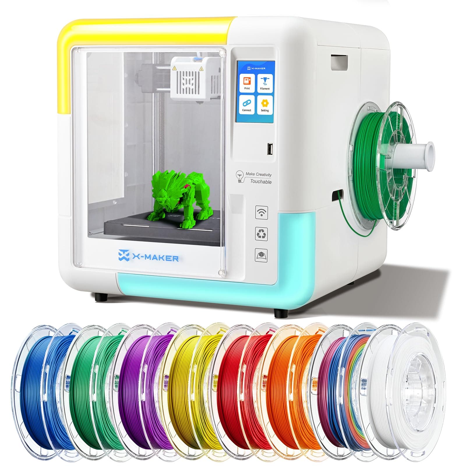 X-Maker 3D Printer for Kids and Beginners, Fully Assembled High-Speed 3D Printer with 8 PLA Filament Set, Leveling-Free Bed, Wi-Fi Printing, Resume Printing, Silent, High Precision, with App