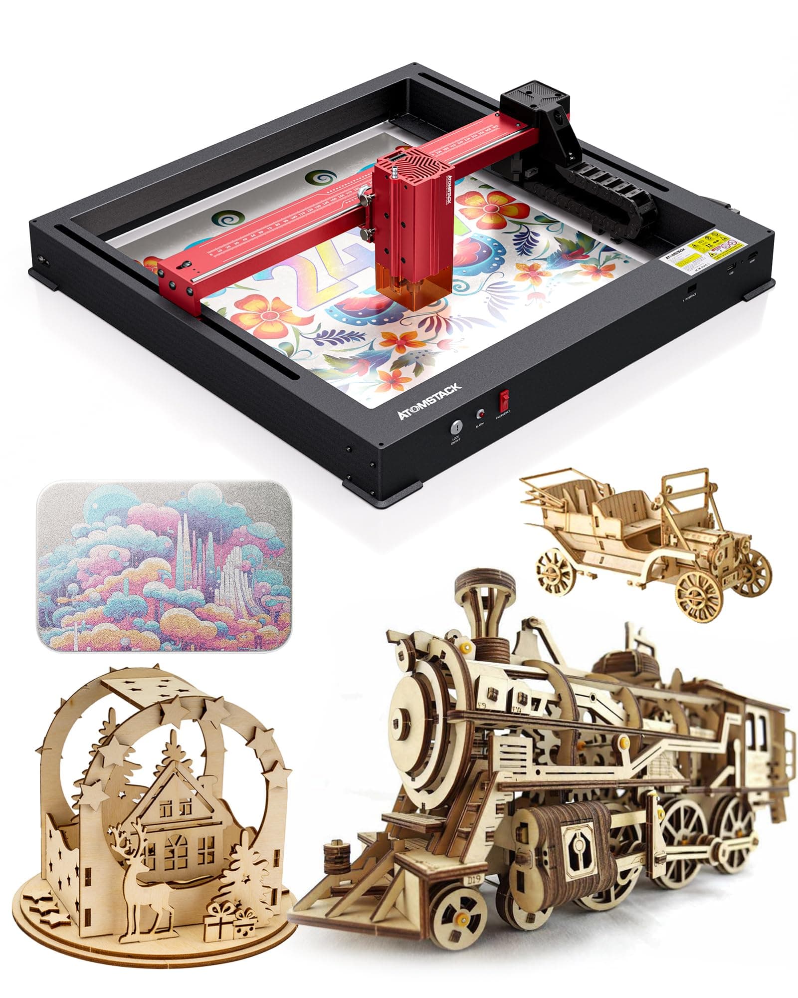 ATOMSTACKA24 PRO Laser Engraver Unibody, Efficient Expandable &No-Installation DIY Cutter Machine,600mm/s High Speed for Wood, Metal