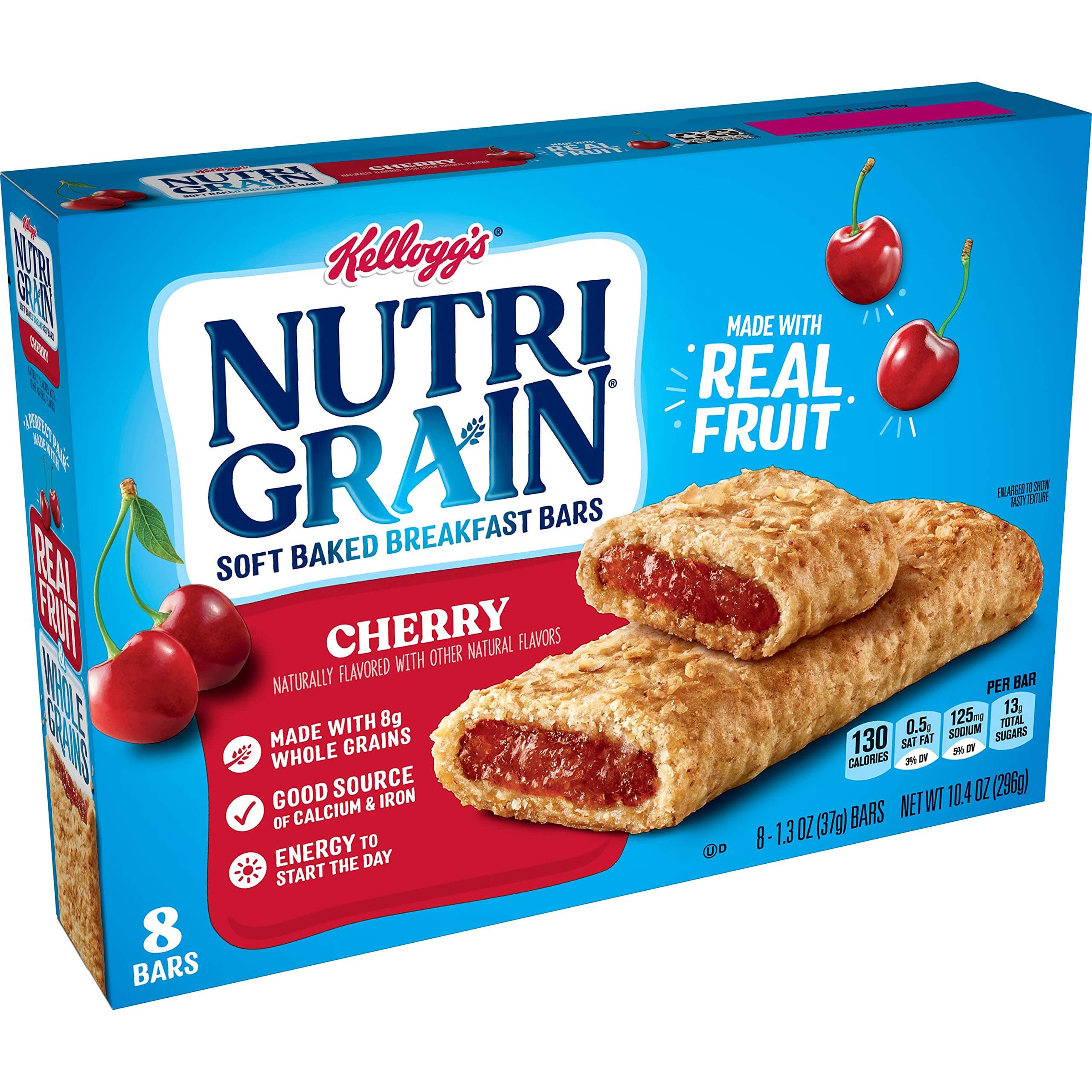 Kellogg's Nutri-Grain, Soft Baked Breakfast Bars, Cherry, Made with Whole Grain, 10.4 oz (8 Count)
