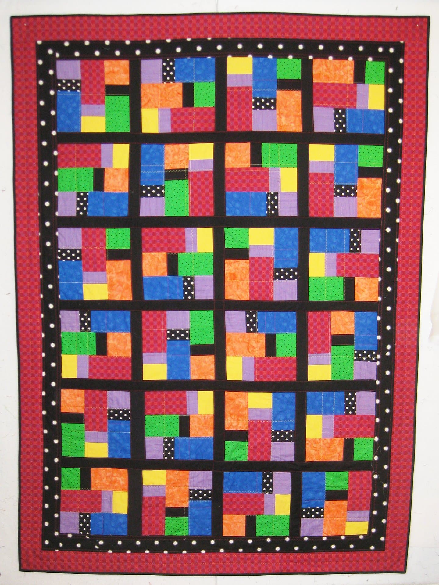 Modern Pieced Bright Colored Quilt/Throw 54" x 73"
