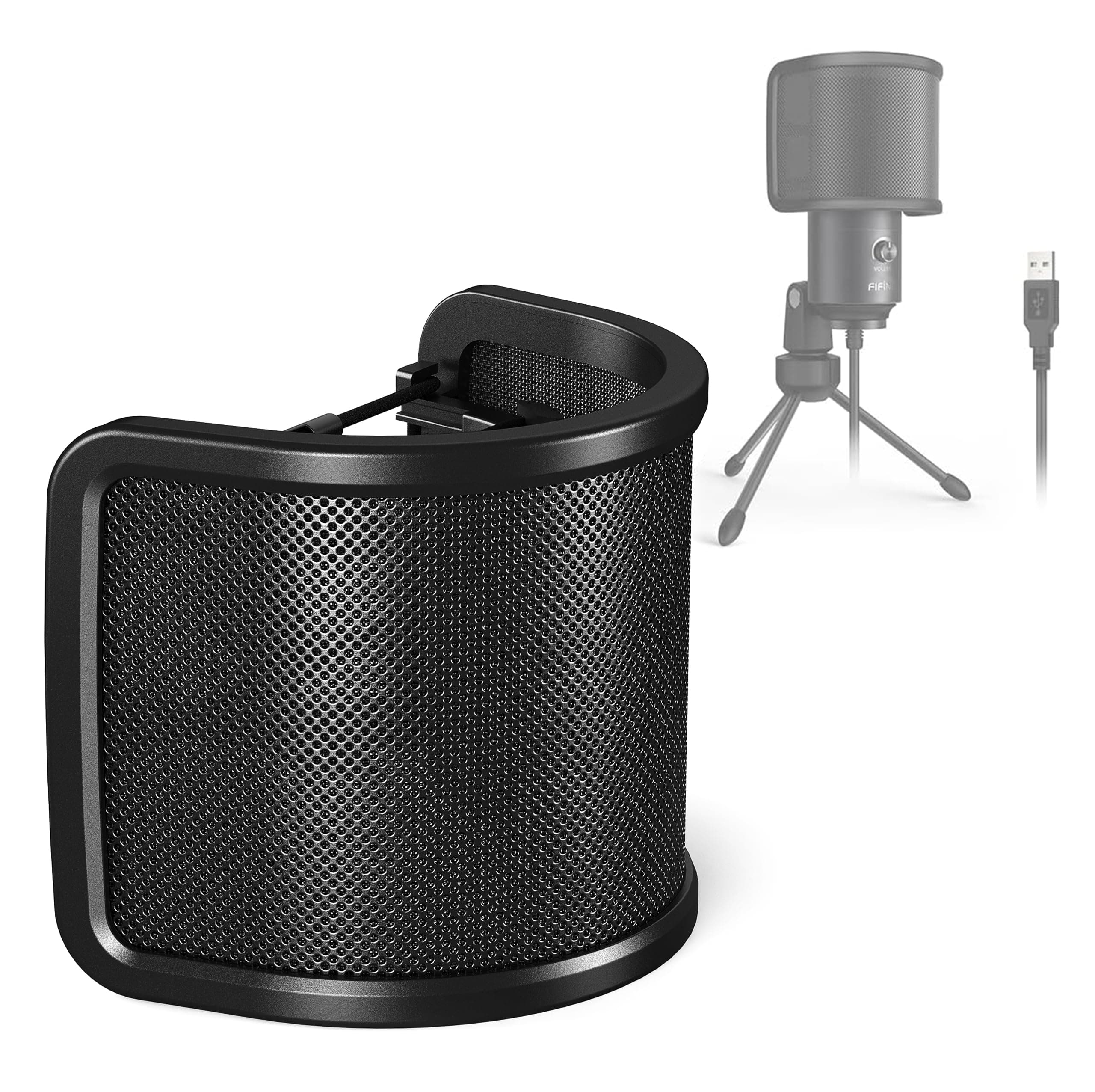 FIFINE Pop Filter Screen, Compact Microphone Pop Shield Windscreen with Metal Mesh for Recording Studio, YouTube Videos, Streaming, Podcast (Black)